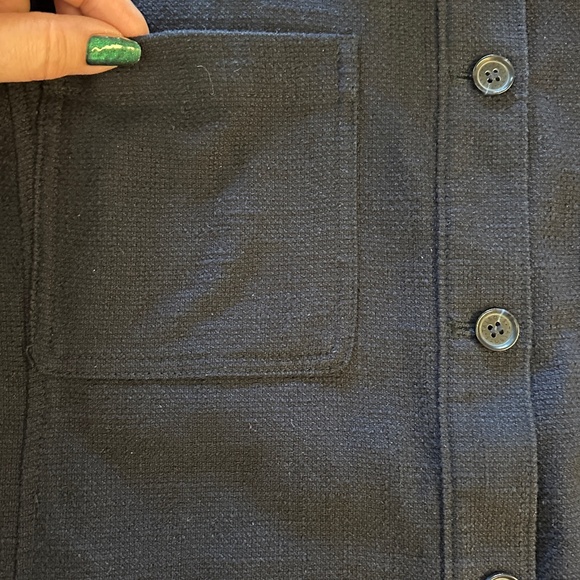 Classic TALBOTS Women's L Long-Sleeved Button-Down Large-Weave Navy Shirt-Jacket - Picture 9 of 10